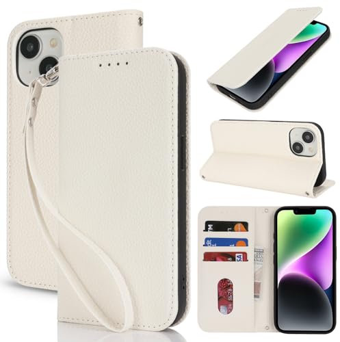 Lipvina Handyhülle für iPhone 14/13.Premium PU-Leder Handyhülle mit Kartenfach,Standfunktion,RFID-Schutz.Klapphülle und Handytasche aus lederhülle,kompatibel für das iPhone 14/13,Weiß