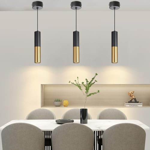 Mikeru Schwarz und Messing Gold Pendelleuchte, 3000k/4500k/6500k Tri-Color Schlafzimmer Pendelleuchte, 30cm Kronleuchter Für Hängelampe Kücheninsel Esszimmer, Büro Und Bar (3-Pack)