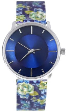 Crystal Blue Damen Armbanduhr blau Edelstahl Milanaise Mesh Armband wasserdicht Print Blumen Flower 2426