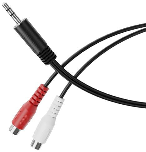 HDSupply divisor de audio, cable adaptador Y, conector jack aux 3,5 mm a 2x RCA cinch socket, para altavoces, subwoofer, barra de sonido, TV, coche, radio, smartphone, tablet, negro
