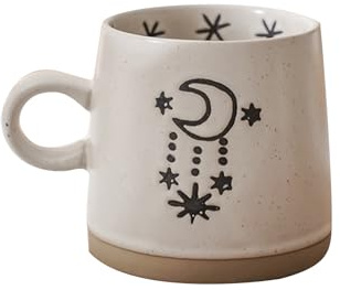 Jarsense 12oz Handcrafted Rustic Ceramic Coffee Mug - Japanese-Inspired Pottery Cup, Small Moon Design, Dishwasher & Microwave Safe