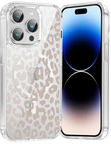 Saqmkil Handyhülle Magnetische für iPhone 13 Pro Max 6,7 Hülle,Kompatibel mit MagSafe, Durchsichtig Aesthetic Muster Leopard Mädchen Case, Transparent Weich Silikon Dünn TPU Bumper Stoßfeste Cover,02