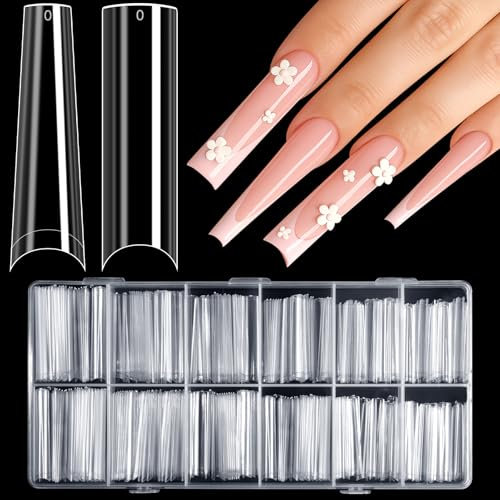 Kiiwah 240 Pezzi XXXL Unghie Finte Extra Lunghe, 2 Stili Tip Unghie in Acrilico Trasparenti Punte per Unghie Mezza Copertura Gel Tips per Unghie Fai Da Te
