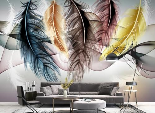 skdhlifpj hity Papier Peint Panoramique Plume 250cmx175cm Abstrait Géométrique Tapisserie Murale 3D Coloré Plumes Fumée Salon Chambre Adulte Enfant Zen Geant Mural Papier Peint