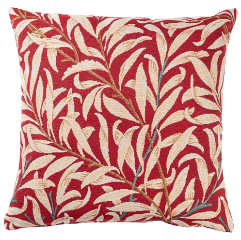 Linen Loft William Morris Willow Bough Tapestry Cushion in Classic Red. Botanical Interweaving Willow Tree. 17x17 Square Cushion Cover