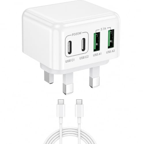 WZ 40W USB C Fast Charger Plug, USB C Fast Charger PD 3.0 Quick Wall Plug Power Adapter for iPhone 16 15 14 13 12 11 Pro Max Plus XS XR, iPad, Samsung Galaxy (Square Charger 2A+2C Ports)