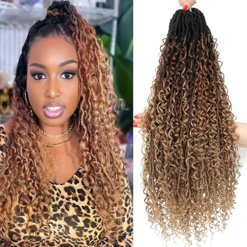 9 Packs Boho Faux Locs Crochet Hair 24 Inch Boho Soft Locs With Curly Ends Bohemian Goddess Crochet locs Crochet Hair Extensions For Black Women (T1B/30/27#-Three Color Ombre, 24 Inch (Pack of 9))