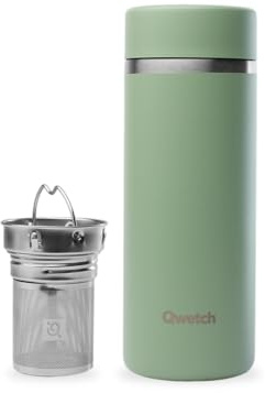 Qwetch - Teiera isotermica Nomade 400 ml - Verde tiglio - Infusore con 2 filtri - 12 ore caldo/24 ore freddo - Impermeabile, riutilizzabile e durevole - per tè, caffè, tisana, frutta