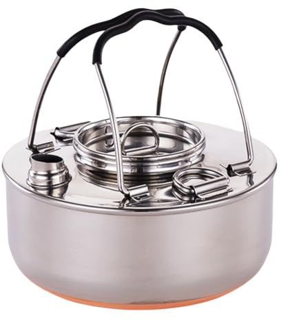 Gosera 304 Stainless Steel Camping Kettle Portable Outdoor Camping Stainless Steel Copper Bottom Kettle Picnic Tea Kettle 1.5L