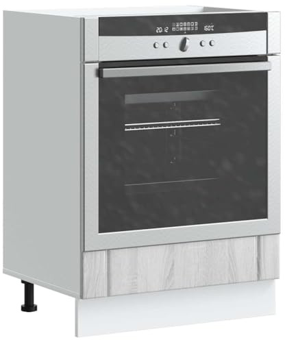 Owoxanthellate Lucca Grey Sonoma 60x46x81.5 cm Oven Cabinet, 50 kg Load, Adjustable Feet, Compact Tall Storage for Cookers & Microwaves