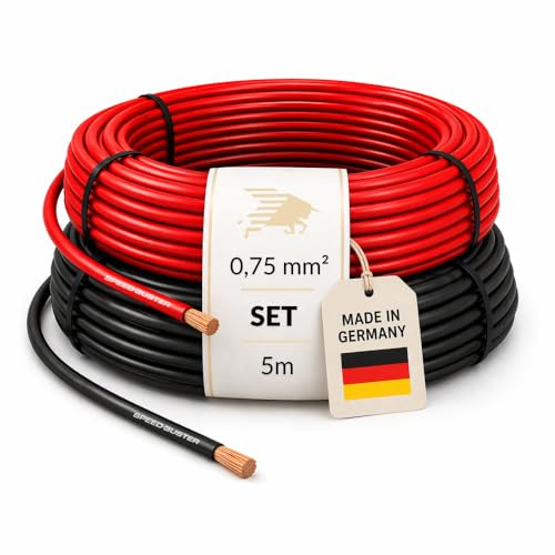 SPEED-BUSTER KFZ Kabel 0,75 mm² FLRY-B Set Rot/Schwarz - 5m | Auto Kabel, Fahrzeugleitung, Litze, flexibel & hitzebeständig, nach ISO 6722, für Bordnetz, Anhänger, Wohnmobil, Meterware