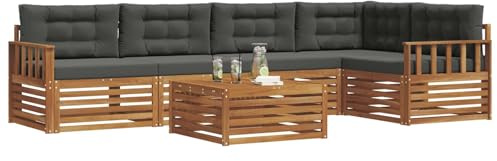 vidaXL Outdoor-Sofagarnitur mit Kissen 6 pcs Natur und Anthrazit, Gartenmöbel, modernes Sofaset, Robustes Lounge-Set, gemütlicher Terrasse-Bereich zum Entspannen