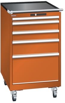kaiserkraft | ESD-Schubladenschrank mobil | BxTxH 564 x 725 x 990 mm | 5 Schubladen | 1 x 50/2 x 100/1 x 150/1 x 300 mm | orange