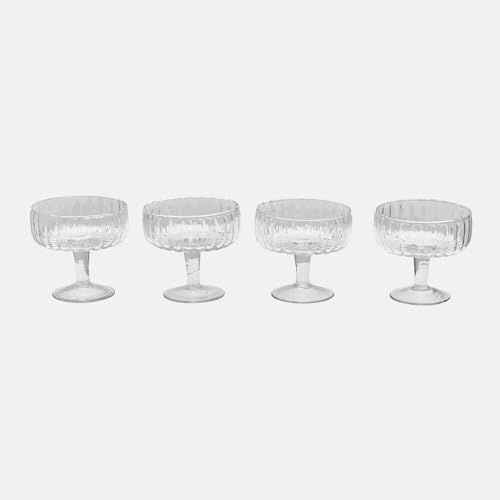 LOBERON Glas 4er Set Solerón - Mundgeblasen - Klassische Kelchform - Vertikale Riffelstruktur - Tischaccessoires - Trinkgefäß - Champagnerglas, klar