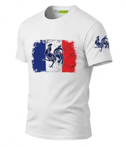 Tee Shirt Drapeau Français, T-Shirt Homme Drapeau Coq Gaulois Vintage, Maillot Supporter France Football Coupe du Monde 2026