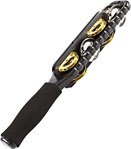 Meinl Percussion Professional Jingle Stick - 2-reihiger Schellenstab - 2 verschiedene Ausrichtungen - ABS Kunststoff, Stahl und Messing, Schwarz / Silber und Gold (MJS1BK)