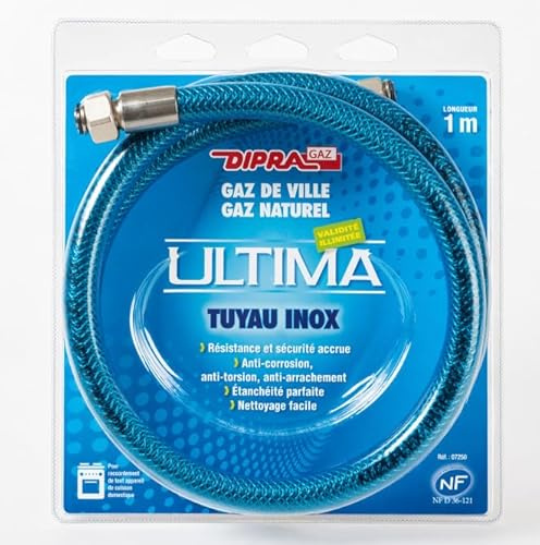 DIPRA - Flexible Gaz Naturel Vitagaz 1,00 m - Inox - Filetage Femelle/Femelle 15/21 - Certifié NF