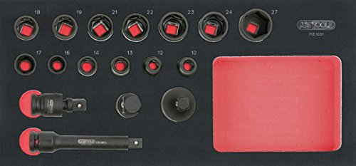 KS Tools 713.1031 - Module de douilles à chocs 1/2'' - Pour servantes et établis - Empreinte des outils découpée au laser - Mousse imputrescible - 17 pièces