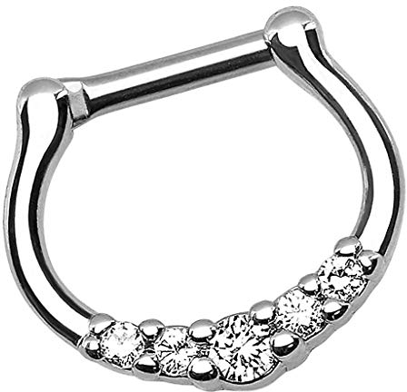 Piersando Universal Piercing Scharnier Clicker Ring Tribal mit Kristall Vintage Septum Tragus Helix Ohr Nase Lippe Brust Intim Silber Clear 1,2mm