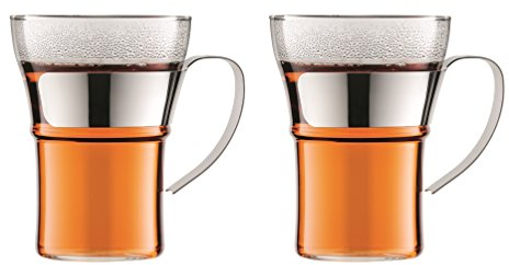 Bodum ASSAM Coffee Glass Set (Metal Handle, Dishwasher Safe, 0.35 L/12 oz) - Pack of 2, Shiny