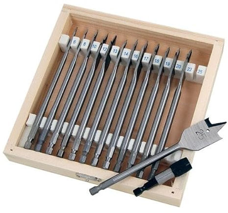 Neilsen CT1800 14pc Flat Wood Drill Bits Set – High-Speed Steel, 150mm Length, 1/4 Hex Shaft, Sizes: 6mm to 25mm