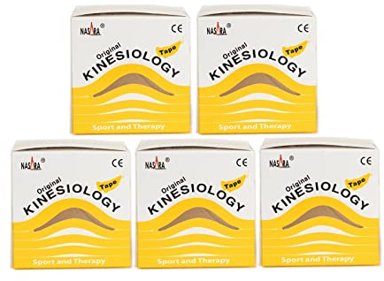 Nasara Original Kinesiologie Physio Tape für Sport und Medizin, Rollengröße 5cm x 5m, 5 Rollen, Gelb