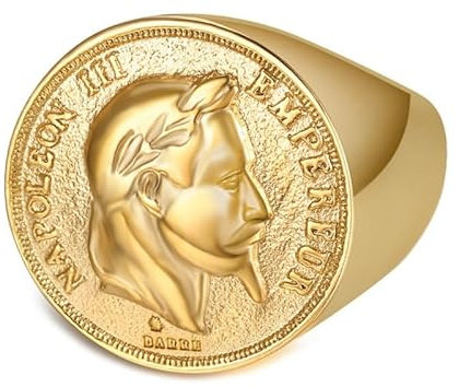 BOBIJOO Jewelry - Chevalière Bague Napoleon Pièce 20 Francs Tête Laurée Plaqué Doré Acier Louis Or - 66 (11 US)