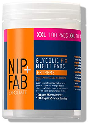 Nip + Fab Glycolic Acid Night Pads for Face with Salicylic, Hyaluronic Acid, Exfoliating Resurfacing AHA Facial Pad for Skin Toning Blemish Control Pigmentation, 100 Supersize Pads, Extreme