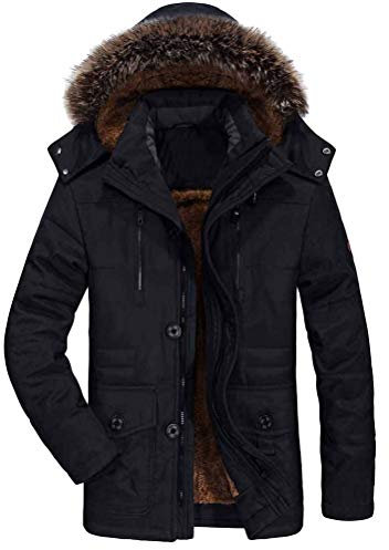 FTCayanz Manteau Homme Hiver Parka Chaud Fourrure Casual Outdoor Blouson Amovible Capuche Noir 2XL