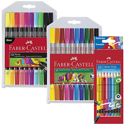 Faber-Castell 10er Etui Buntstifte Colour Grip radierbar, 3er SET
