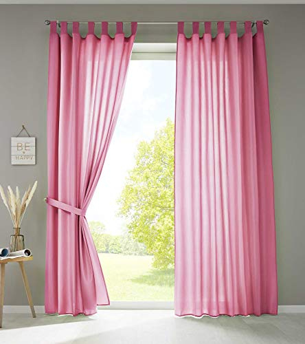 Gardinenbox 2er Set Vorhänge Schal Schlaufen »Berlin« HxB 225x140 cm Pink Blickdicht Microsatin Lichtdurchlässig Kräuselband Uni Matt, 20400N2