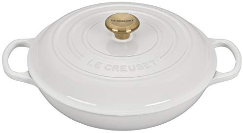 LE CREUSET Cacerola baja Evolution de hierro fundido, Redonda, diametro 30 cm, 3.5 L, Para todas las fuentes de calor, incluye inducción, Blanco