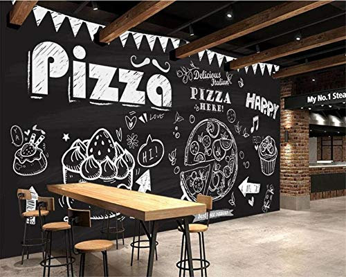 Yimesoy Papier Peint 3D Personnalisé Craie Vintage Peint À La Main Gâteau À La Pizza Papier Peint 3D Salon Chambre Restaurant Papier Peint 400Cm(W)×280Cm(H)