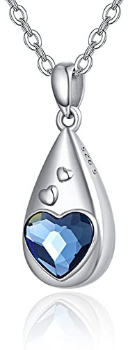 PRAYMOS Urne Halskette für Asche Feuerbestattung 925 Sterling Silber Blauer Wassertropfen Kristall Anhänger Andenken Schmuck Erinnerungs Geschenke für Herren Damen Männer Frauen