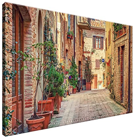 Estika Leinwand bilder - Gasse in der Toskana - 90x60 cm, 1 teilige kunstdruck - Wandbilder wohnzimmer, schlafzimmer, Moderne wanddeko, Bild auf leinwand - Italien bilder - 3876A_1L