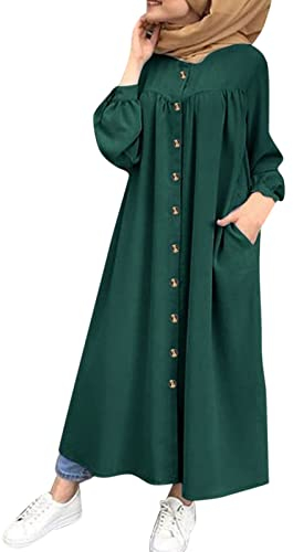 CHENSIYU Muslim Kaftan Damen, Muslimische Abaya Lässig Maxikleider Jilbab Kleid Elegant Flowy Abendkleid Islamische Kleidung Oversize Ramadan Robe Gebetskleidung für Frauen
