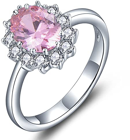 YL Damen Ring 925 Sterling Silber Oval Oktober Geburtsstein Rosa Zirkonia Ring Verlobungsring(Größe 50)