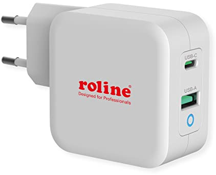 ROLINE USB Charger mit Euro-Stecker, 2 Port (1x QC3.0 + 1x PD), 65W
