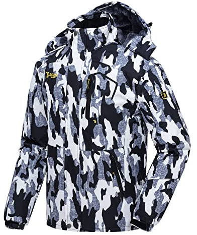 donhobo Skijacke für Herren Wasserdicht Softshelljacke Winddichte Fleece Outdoor Winterjacke Warm Gefüttert Snowboardjacke mit Kapuze Camouglage L