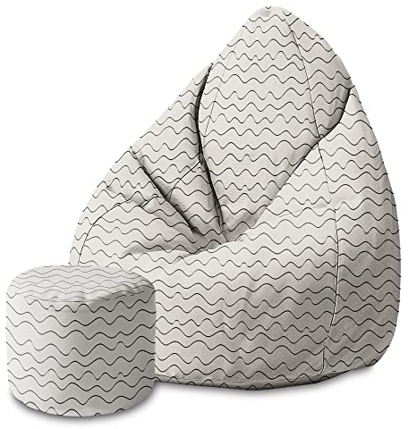 DreamRoots Bean Bag 80x80x120cm - Sitzsack mit Lehne und Hocker und Bezug - Sitzkissen Boden - Chill Bubibag - Sitzsack mit Füllung - Erwachsene mit Füllung M-Geo2