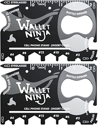 Wallet Ninja Multitool Karte - 18 in 1 Kreditkartengröße Multi-Tool für schnelle Reparaturen, EDC Survival Ausrüstung, Flaschenöffner, Camping - Cool Gadget und Stocking Stuffer - Schwarz (2)