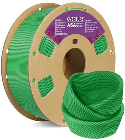 OVERTURE ASA Filament 1.75mm, Spule 1kg (2.2lbs), Maßgenauigkeit +/- 0.03 mm, für 3D Drucker (Grün)
