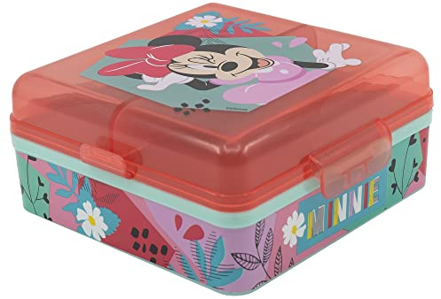 Fiambrera infantil cuadrada para almuerzo con 3 compartimentos de Minnie Mouse