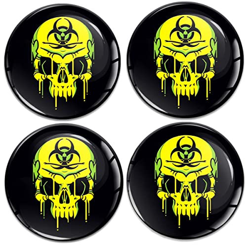 Biomar Labs® 4 x 55mm Aufkleber 3D Silikon Schädel Gelb Für Radkappen Nabenkappen Radnabendeckel Rad-Aufkleber Nabendeckel A 4455