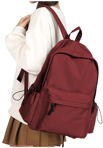 WEPLAN Sac à Dos Hommes Femme, Sac d'école Cartables Unisex Sac à Dos Scolaire Collège Sacs à Dos Loisir, Résistant à l'eau Sac à Dos Voyage pour Ordinateur Portable de 14 Pouces Daypack,Rouge