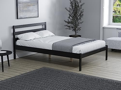 Birlea Black Double Bed Frame 4FT6 Bedstead Luka Solid Pine Traditional Design