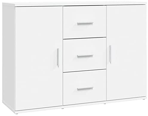 vidaXL Sideboard, Kommode mit viel Stauraum, Mehrzweckschrank Schrank mit 2 Türen 3 Schubladen, Beistellschrank Anrichte Wohnzimmer, Weiß Holzwerkstoff