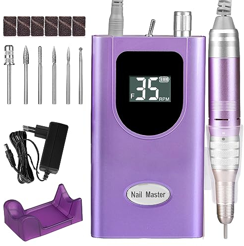Ponceuse pour Ongles, AZ GOGO Ponceuse à Ongles Machine Professionnel Portable Sans fil 35000 tr/min, Lime a Ongle Electrique avec Affichage LCD et 6 Embouts Ponçage pour Salon de DIY