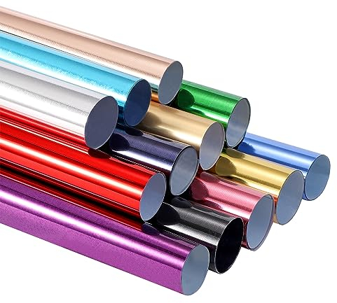 Heat Transfer Vinyl, 12x10 Metallic Permanent Gold Iron on HTV Vinyl Sheet, Easy to Cut & Weed Iron on for Shirt, Clothes, Hats, Pants, Fabrics, Craft Decor Sticker, Party Decoration (12 Colors)