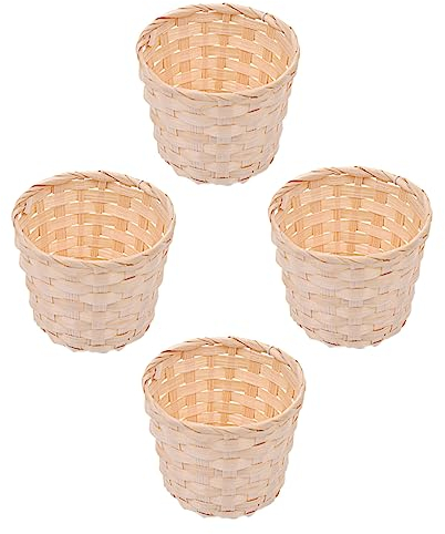 4pcs Mini Rattan Korb Geflochtener Blumenkorb Kleiner Wicker Basket Gewebte Korb Miniatur Henkelkorb Weidenkorb Kinder Körbchen Party-Dekoration Blumentopf Geschenkbeutel Dekoration